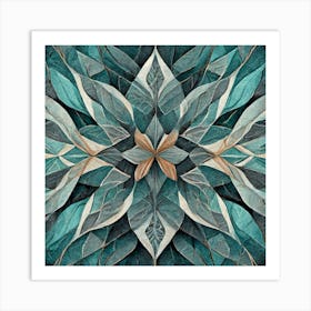 Firefly Beautiful Modern Detailed Floral Indian Mosaic Mandala Pattern In Gray, Teal, Marine Blue, S Art Print