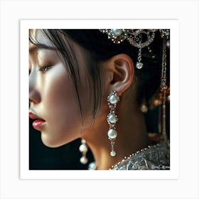 Asian Woman With Pearl Earrings Art Print