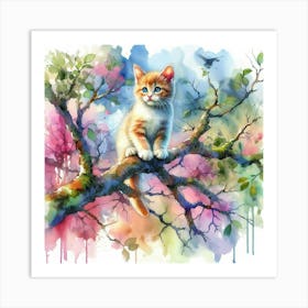 Orange Kitten In A Tree Art Print