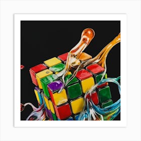 Colorful Rubiks Cube Dripping Paint 4 Art Print