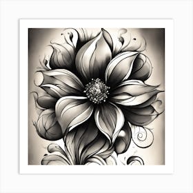 Black And White Flower Tattoo Art Print