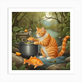 Leonardo Vision Xl An Orange Cat Cooks A Fish In The Nature 3 Art Print