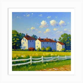 Skyline Serenity Picturesque Houses and Fence Farm House Art Print