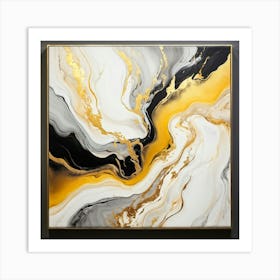 Abstract Marble Patterns Gracefully Swirling Across A Canvas The Waves Of Liquid Gold Silver Grey (1) Art Print