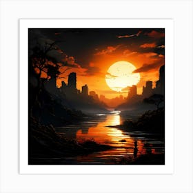 Sunset Over A River Art Print