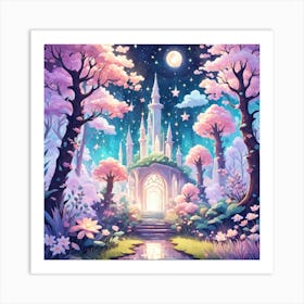 A Fantasy Forest With Twinkling Stars In Pastel Tone Square Composition 102 Art Print