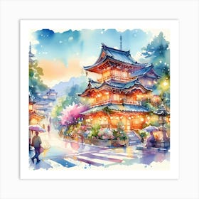 Watercolor Asian Pagoda Art Print