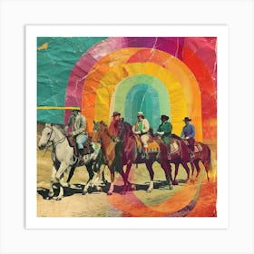 Rainbow Retro Cowboy Collage Art Print