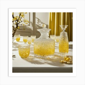 Glassware Set Up On Top Of A White Table Mixed Wit (7) Art Print