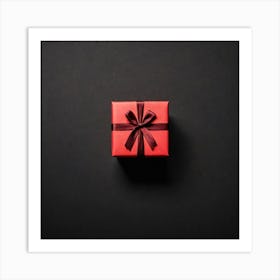 Red Gift Box On Black Background 3 Art Print