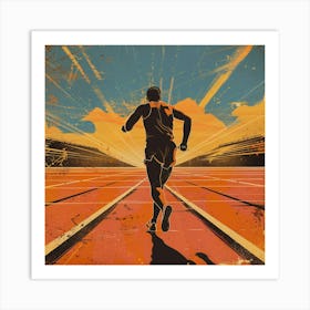 Athlete Running At Sunset Art Print