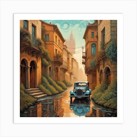 Old Car In The Rain Art Print