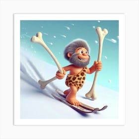 Prehistoric Man On Skis 4 Art Print