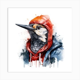 Watercolour Cartoon Woodpecker In A Hoodie 3 Art Print