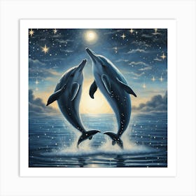 Dolphins At Night Art Print