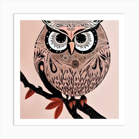 Pretty Owl On Tree Branch Art Print