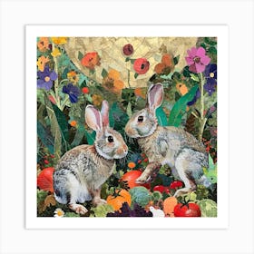 Patchwork Collage Of Bunnies In The Vegetable Field Art Print