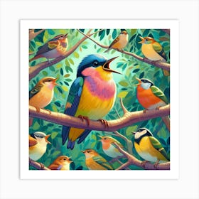 Colorful Birds Singing 1 Art Print