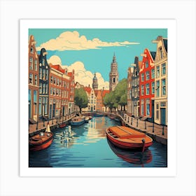 Blue Skies Over Amsterdam Canal Art Print