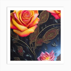 Roses On Black Art Print