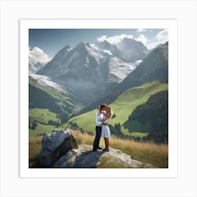 Couple Kissing In The Mountains Art Print