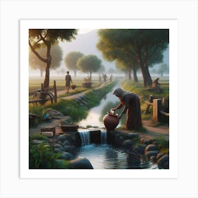 Woman Watering The Garden Art Print