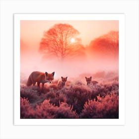 Foxes In The Mist Art Print