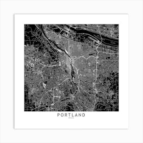 Portland Black And White Map Square Art Print