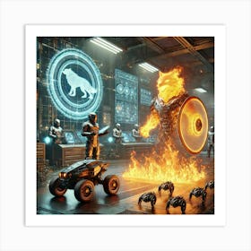 A Sci Fi Themed Scene Showcasing The Iron Ember Gu Fire Resistant Tech Art Print