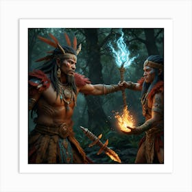 Two Indian Warriors In The Forest Art Print