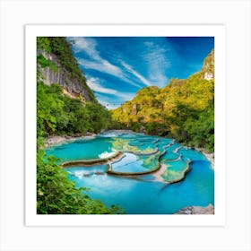 Stunning, high-resolution photo captures the natural beauty of Semuc Champey, Guatemala. A turquoise river meanders through a series of picturesque pools, 2 Art Print