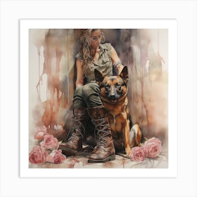 Soldier And Her Dog 1 Art Print