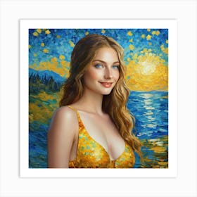 Girl At Sunset io Art Print