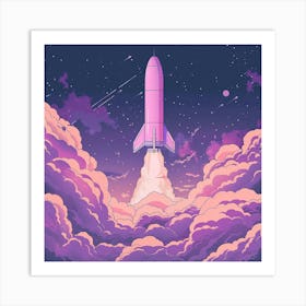 Pink Rocket In The Sky Art Print