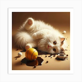 Cat Playing With A Ball Art Print