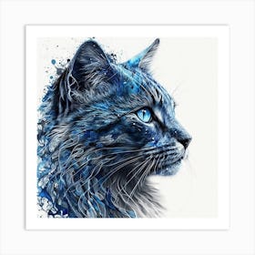 Bold & Blue Cat Art Print