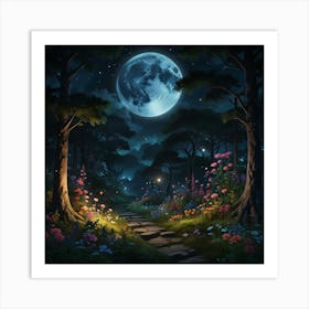 Moonlight In The Forest Art Print