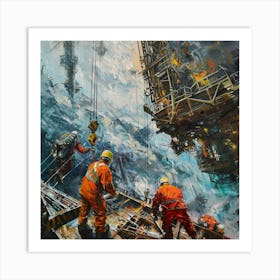 Oil Workers At Work Art Print