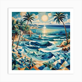 Beach Scene Cubism 2 Of 3 Art Print