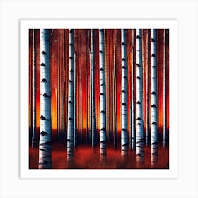 Birch Trees At Sunset 5 Art Print