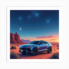 Lamborghini Urus With A Watercolor Starry Night Desert View 1 Art Print