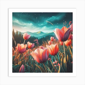 Tulips In The Meadow 1 Art Print