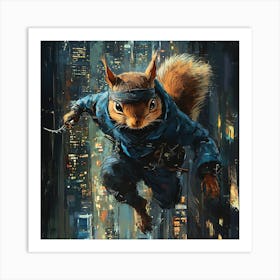 Futuristic City Ninja Squirrel Backdrop 12 Art Print