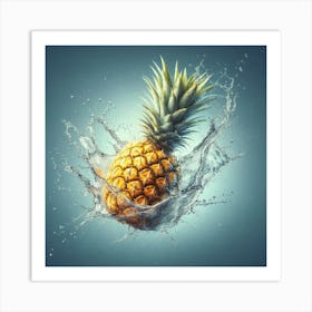 A Pineapple with Water Splash Art Print