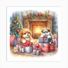 Christmas Puppies 1 Art Print