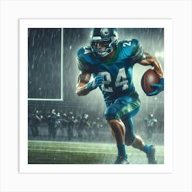 Football Player Running In The Rain Art Print