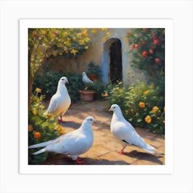 Pigeons In The Garden Art Print