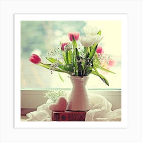 Valentine'S Day Tulips Flowers Vase Bouquet Window Art Print