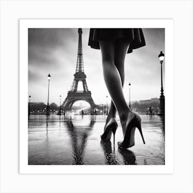 Black and white Paris Eiffel Tower legs lady Art Print