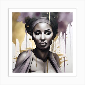 Afro-Futurism Gold and watercolor splatter Art Print